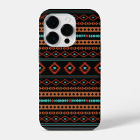Aztec Rusts Teal Black Mixed Motifs Pattern