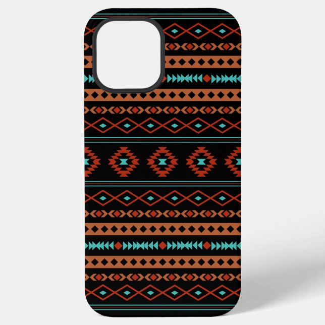 Aztec Rusts Teal Black Mixed Motifs Pattern iPhone Case (Back)