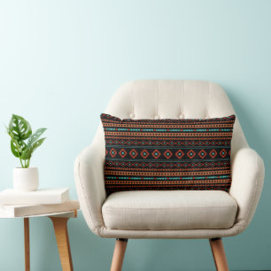 Aztec Rusts Teal Black Mixed Motifs Pattern Lumbar Cushion