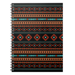 Aztec Rusts Teal Black Mixed Motifs Pattern Notebook