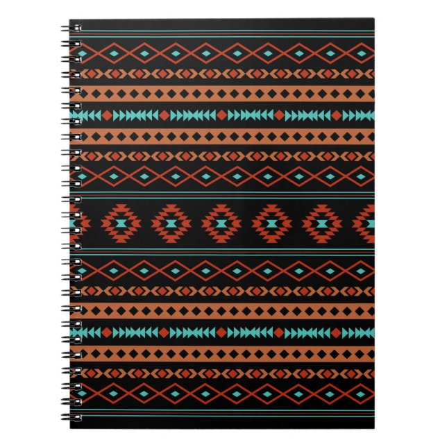 Aztec Rusts Teal Black Mixed Motifs Pattern Notebook (Front)