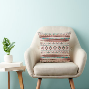 Aztec Rusts Teal Cream Mixed Motifs Pattern Cushion