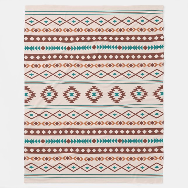 Aztec Rusts Teal Cream Mixed Motifs Pattern Fleece Blanket (Front)