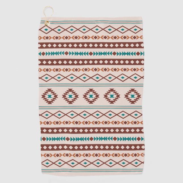 Aztec Rusts Teal Cream Mixed Motifs Pattern Golf Towel (Front)