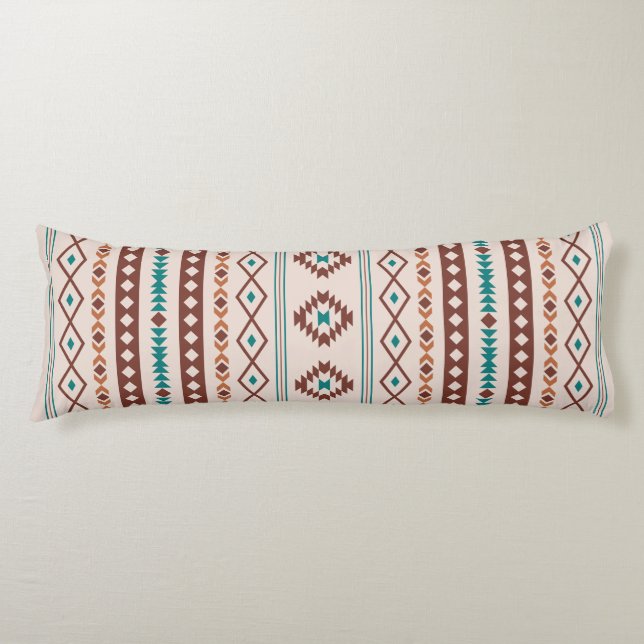 Aztec Rusts Teal Cream Mixed Motifs V Pattern Body Cushion (Front)