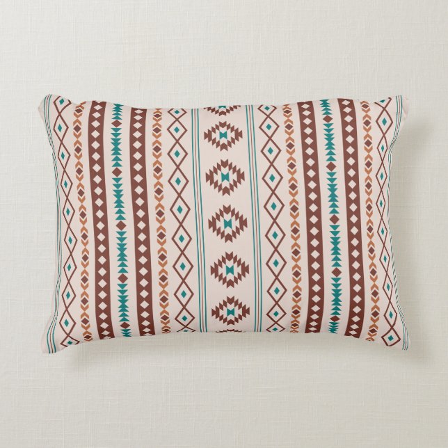 Aztec Rusts Teal Cream Mixed Motifs V Pattern Decorative Cushion (Front)