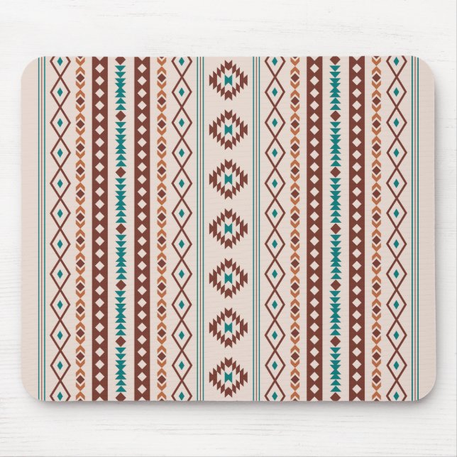 Aztec Rusts Teal Cream Mixed Motifs V Pattern Mouse Pad (Front)