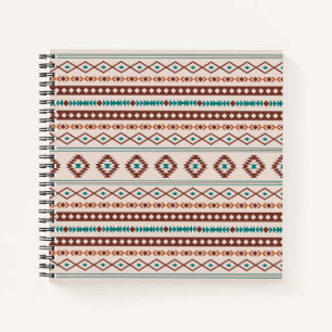 Aztec Rusts Teal Cream Mixed Motifs V Pattern Notebook