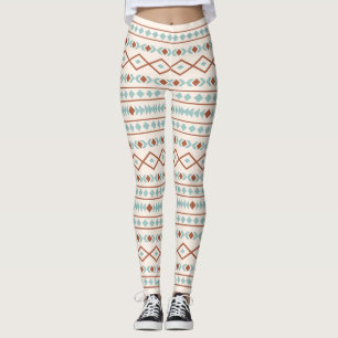 Aztec Shapes Lg Pattern Rust Teal Cream Leggings