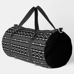 Aztec Shapes Pattern Grey White Black Duffle Bag