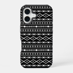 Aztec Shapes Pattern Grey White Black iPhone 16 Case