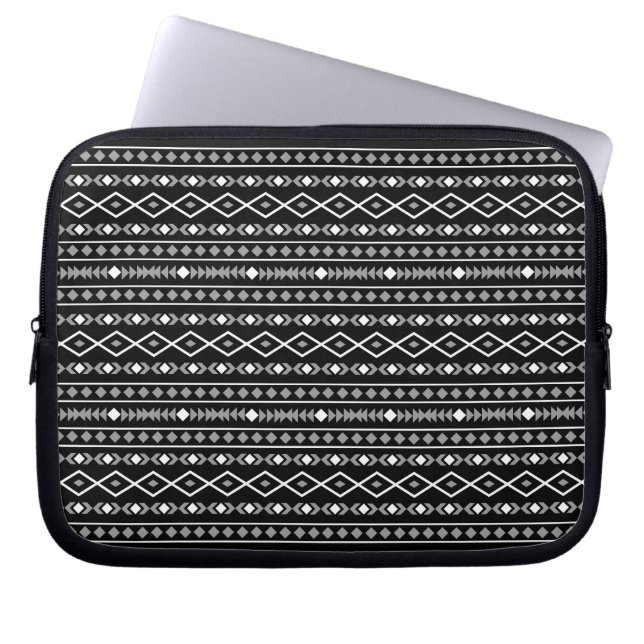 Aztec Shapes Pattern Grey White Black Laptop Sleeve (Front)