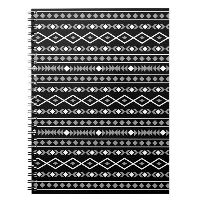 Aztec Shapes Pattern Grey White Black Notebook (Front)