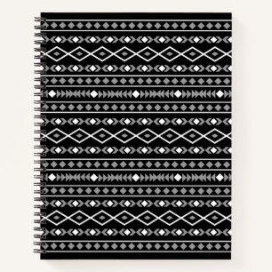 Aztec Shapes Pattern Grey White Black Notebook