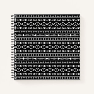Aztec Shapes Pattern Grey White Black Notebook