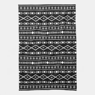 Aztec Shapes Pattern Grey White Black Tea Towel