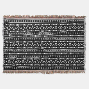 Aztec Shapes Pattern Grey White Black Throw Blanket
