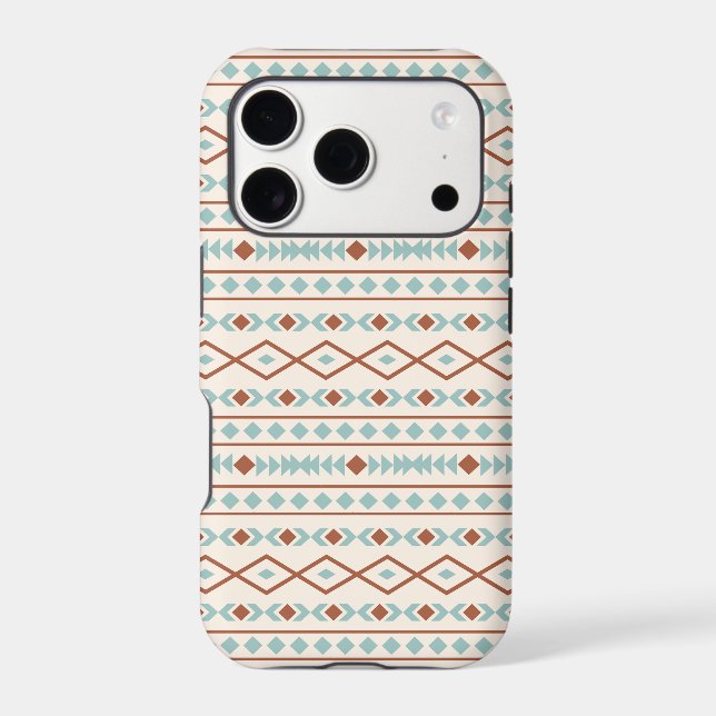 Aztec Shapes Pattern Rust Teal Cream (Back)