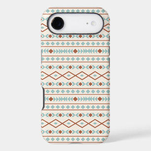 Aztec Shapes Pattern Rust Teal Cream