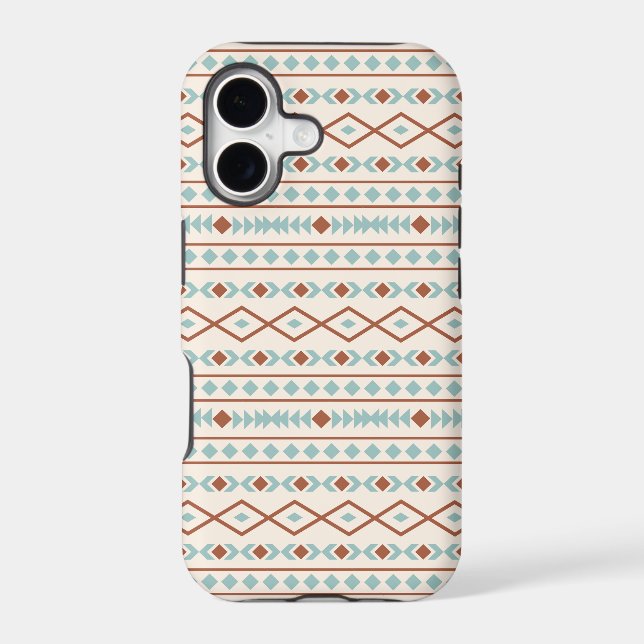 Aztec Shapes Pattern Rust Teal Cream (Back)