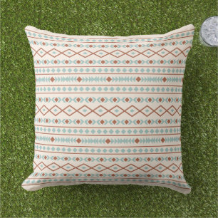 Aztec Shapes Pattern Rust Teal Cream Cushion