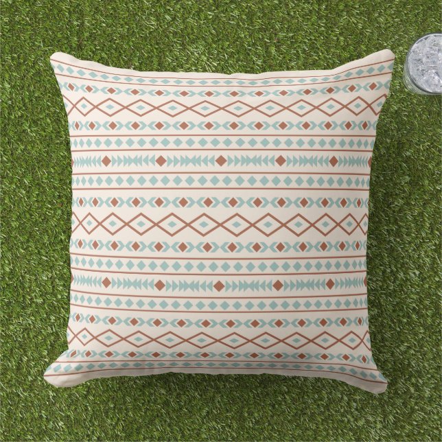Aztec Shapes Pattern Rust Teal Cream Cushion (Grass)