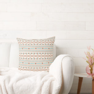 Aztec Shapes Pattern Rust Teal Cream Cushion