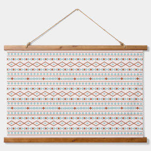 Aztec Shapes Pattern Rust Teal Cream Hanging Tapestry