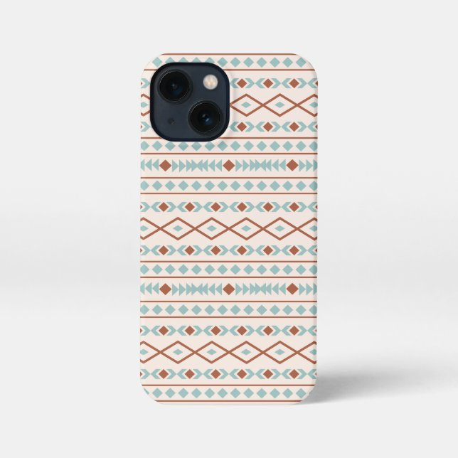 Aztec Shapes Pattern Rust Teal Cream iPhone Case (Back)