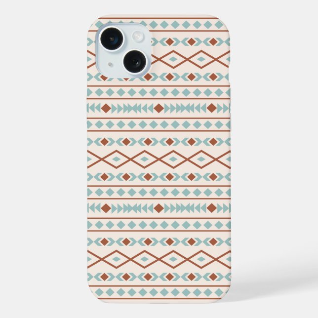 Aztec Shapes Pattern Rust Teal Cream iPhone Case (Back)