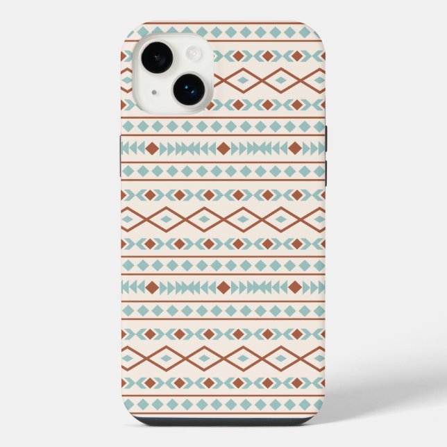 Aztec Shapes Pattern Rust Teal Cream iPhone Case (Back)