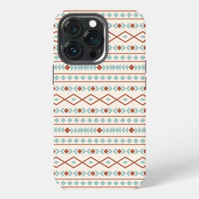 Aztec Shapes Pattern Rust Teal Cream iPhone Case (Back)
