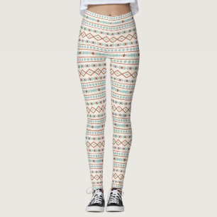 Aztec Shapes Pattern Rust Teal Cream Leggings