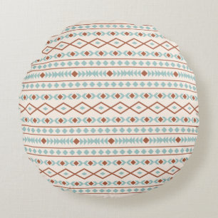 Aztec Shapes Pattern Rust Teal Cream Round Cushion