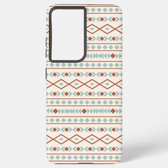 Aztec Shapes Pattern Rust Teal Cream Samsung Galaxy S21+ Case (Back)