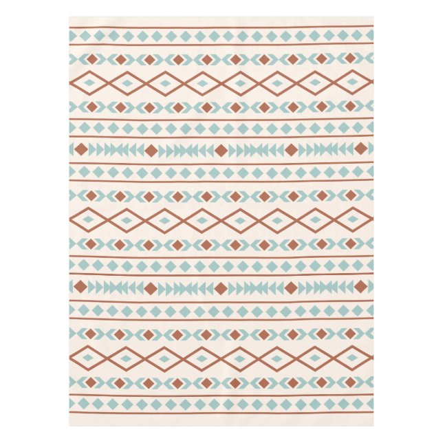 Aztec Shapes Pattern Rust Teal Cream Tablecloth (Front)