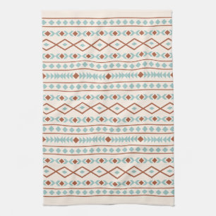 Aztec Shapes Pattern Rust Teal Cream Tea Towel