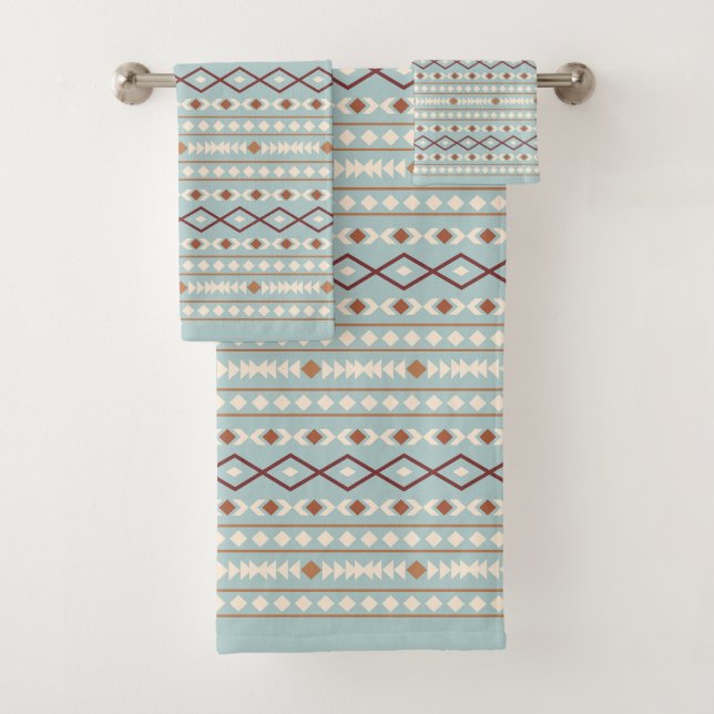 Aztec Shapes Pattern Rusts Cream Teal-Blue Bath Towel Set (Insitu)