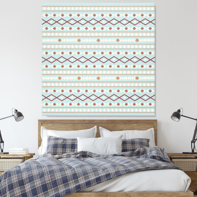 Aztec Shapes Pattern Rusts Cream Teal-Blue Canvas Print (Insitu (Bedroom))