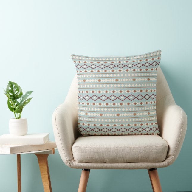 Aztec Shapes Pattern Rusts Cream Teal-Blue Cushion (Chair)