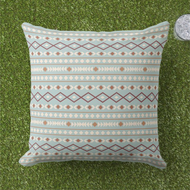 Aztec Shapes Pattern Rusts Cream Teal-Blue Cushion (Grass)