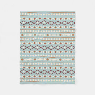 Aztec Shapes Pattern Rusts Cream Teal-Blue Fleece Blanket