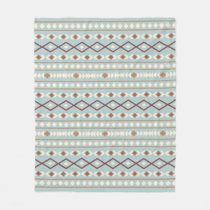 Aztec Shapes Pattern Rusts Cream Teal-Blue Fleece Blanket