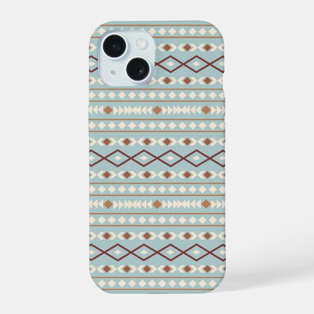 Aztec Shapes Pattern Rusts Cream Teal-Blue iPhone 15 Case (Back)