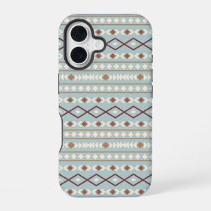 Aztec Shapes Pattern Rusts Cream Teal-Blue iPhone 16 Case