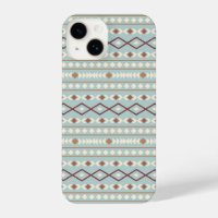 Aztec Shapes Pattern Rusts Cream Teal-Blue