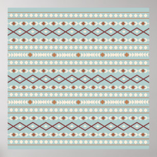 Aztec Shapes Pattern Rusts Cream Teal-Blue Poster