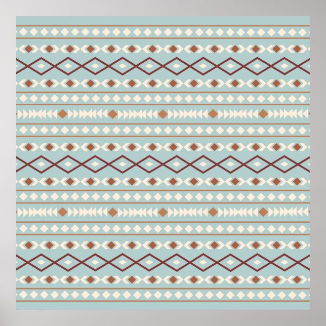 Aztec Shapes Pattern Rusts Cream Teal-Blue Poster (Front)