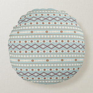 Aztec Shapes Pattern Rusts Cream Teal-Blue Round Cushion