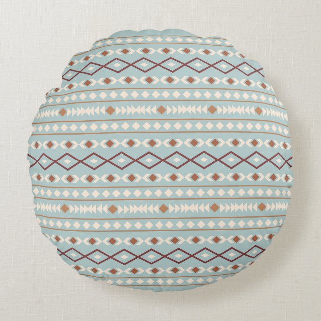 Aztec Shapes Pattern Rusts Cream Teal-Blue Round Cushion (Front)